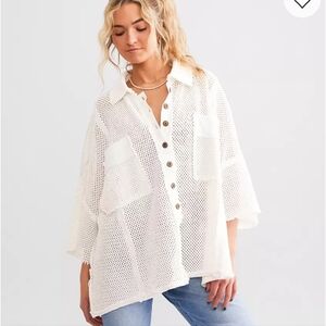 We The Free Oversized Stay On White Button Up Shirt Size M/L